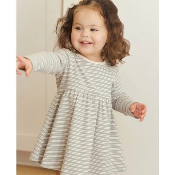 Quincy Mae Ribbed Long Sleeve Dress Steel Blue Micro Stripe - Picture 5 of 5